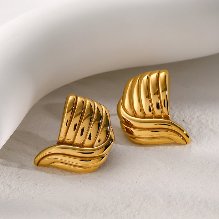 18K Gold Stainless Steel Wave Earrings - Trendy New Titanium Steel Jewelry