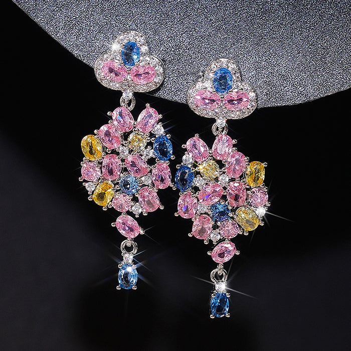 Colored zircon flower earrings