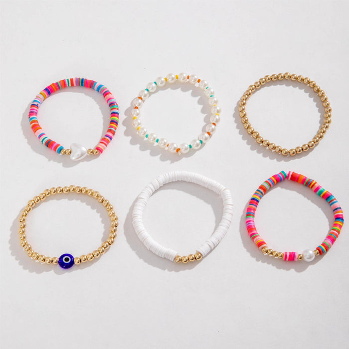 Summer Dopamine Colorful Beaded Bracelet Set - Bohemian Evil Eye Six-Piece Jewelry Set