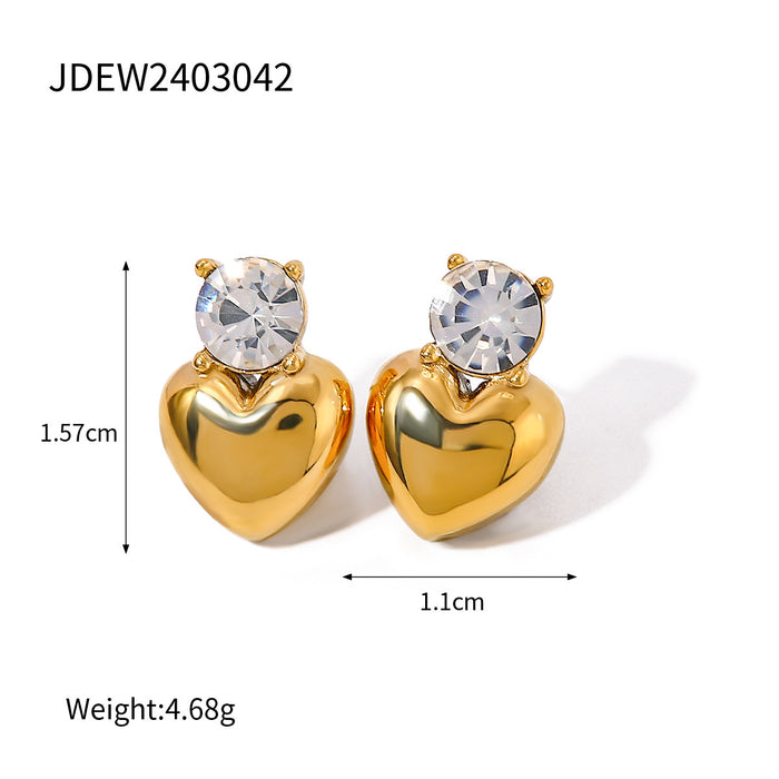 2024 Summer New 18K Gold Stainless Steel Diamond Stud Earrings - Simple Heart Design