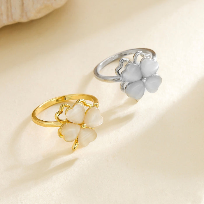 Wholesale cat's eye stone heart-shaped four-leaf clover rotating rings