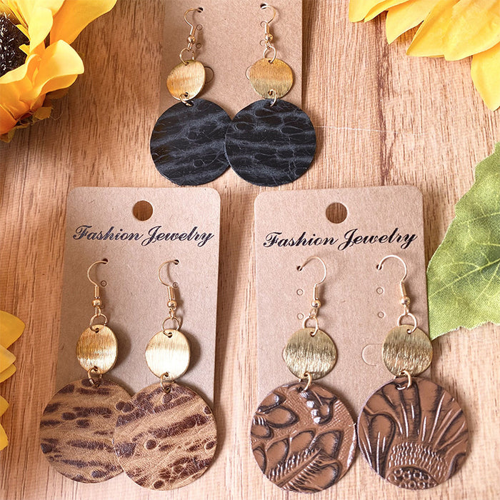 Vintage Geometric Metal and Leather Earrings for Modern Style