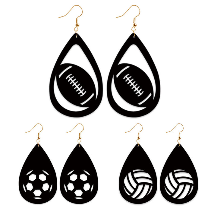 Black Velvet Sports Earrings with Football, Volleyball, and Tennis Designs