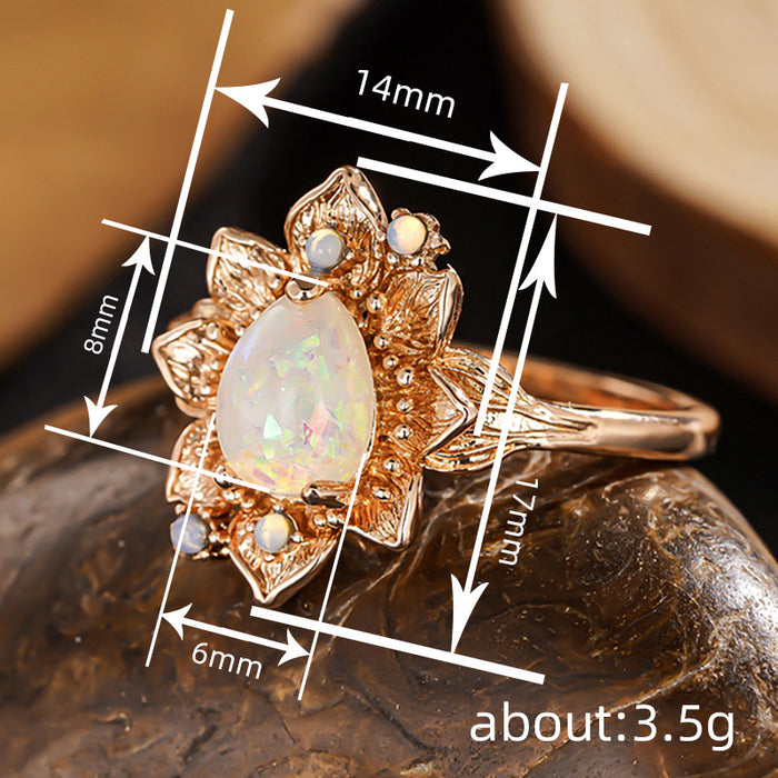 Women's teardrop micro-inlaid imitation opal sunflower ring
