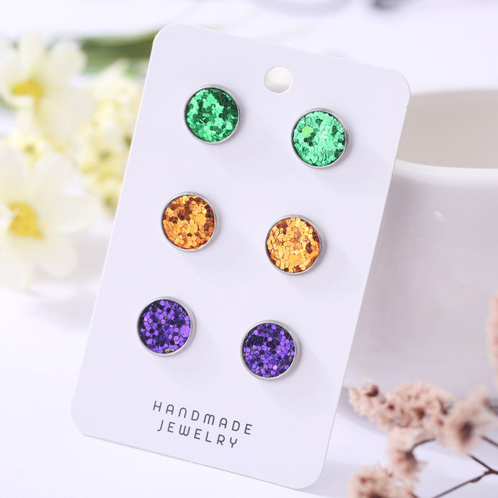 Halloween Earring Set - Three-Color Glitter Leather and Clay Studs