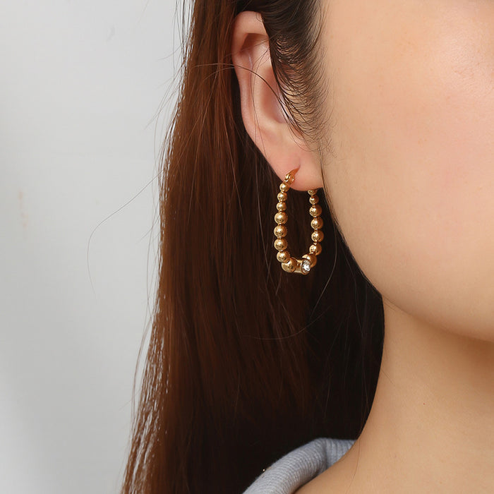 Steel Bead Earrings 18K Gold Stainless Steel Simple Retro Design