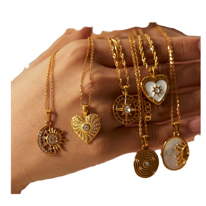 French Vintage Titanium Steel Heart Necklace - Stainless Steel Zircon Heart Pendant Jewelry for Women