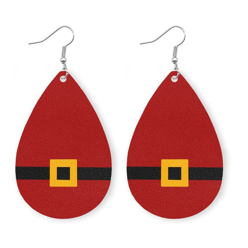 Christmas Themed Leather Earrings with Christmas Tree, Lights, and Reindeer Design