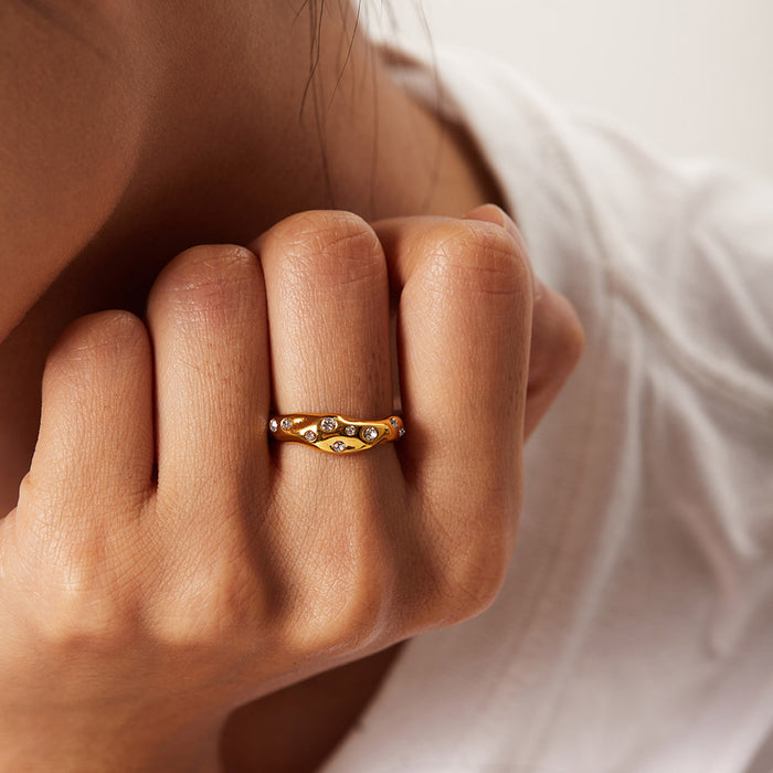 Double Layer 18K Gold Plated Stainless Steel Ring - Modern Style