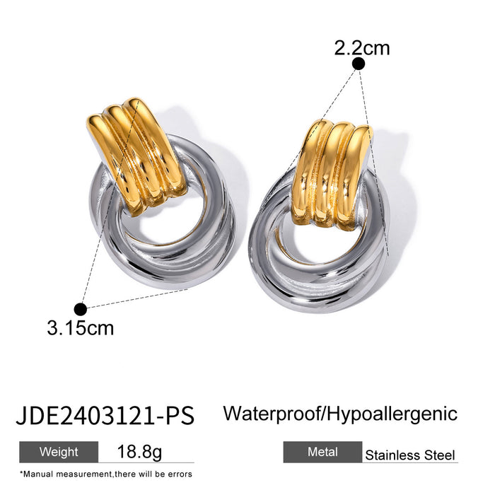 18K Gold Plated Stainless Steel Twisted Spiral Earrings - Elegant Jewelry for Women