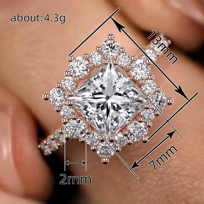 Anillo cuadrado pequeño de lujo ligero con diseño de nicho, anillo cuadrilátero