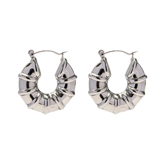 European New Titanium Steel Earrings - Fashionable Stainless Steel Twisted Hollow Hoop Earrings