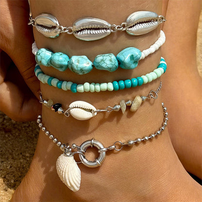 New Alloy Eye Shell Anklet Set - Trendy Three-Piece Ankle Bracelets