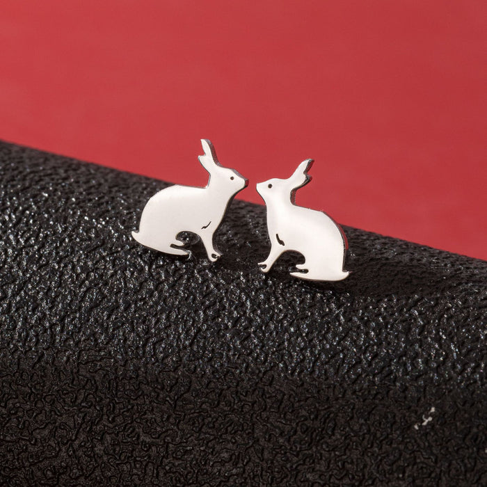 Butterfly rabbit earrings, Korean stainless steel small animal earrings ins girls cute cat fish earrings wholesale