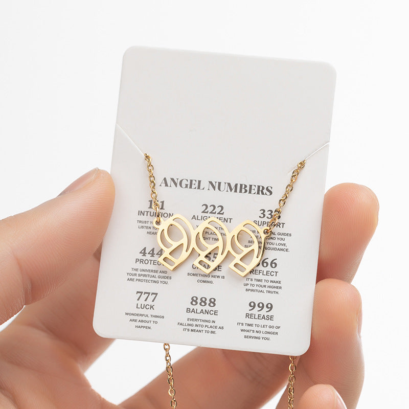 Angel Number Sweater Chain, Vintage 000-999 Stainless Steel Pendant Necklace Wholesale - wallojewerly 