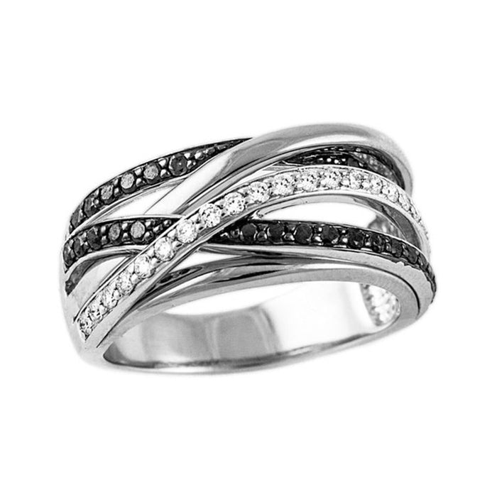 Inlaid with black and white diamond ring, creative geometric lines simple ring
