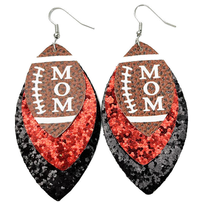 Football Mom Glitter Leather Earrings with Cheerleader Design