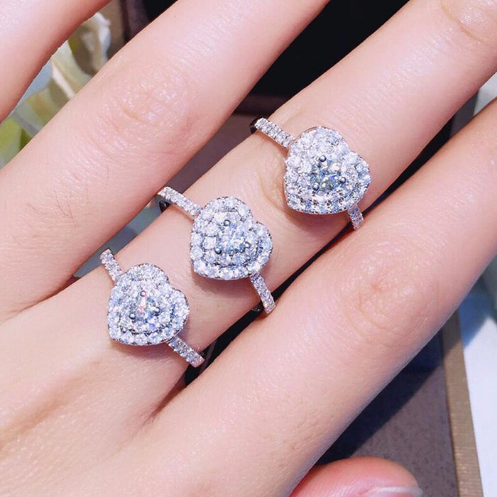 Exquisito anillo en forma de corazón con circonitas de amor, joyería de moda japonesa y coreana.