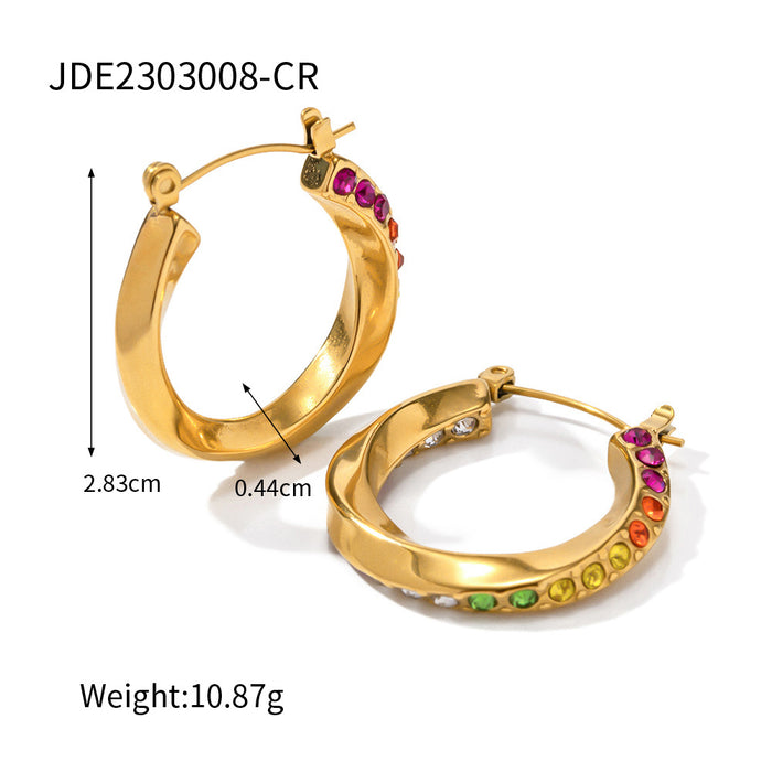 Fashionable 18K Gold Stainless Steel White Zircon Mobius Twist Hoop Earrings