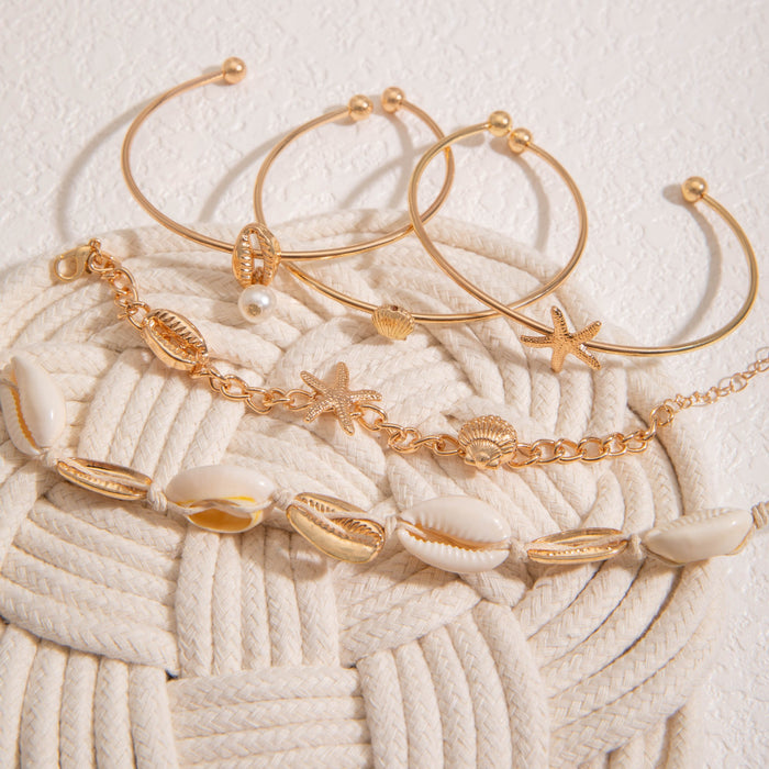 Bohemian Shell and Starfish Bracelet Set – Beachy Layered Jewelry