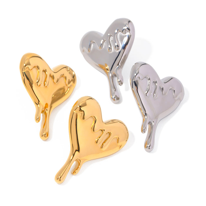 Pendientes de acero inoxidable con forma de corazón derretido y oro de 18 quilates de diseñador: joyería asimétrica con forma de corazón