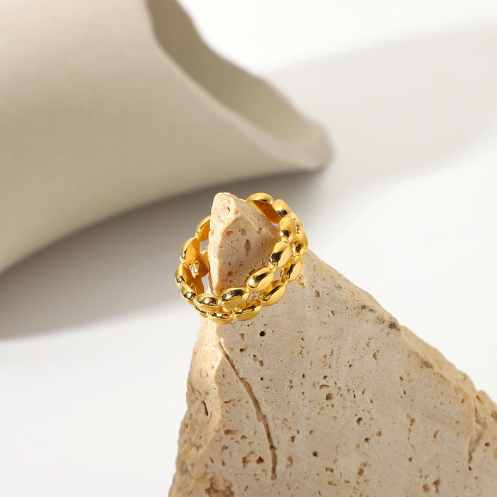 Elegant 18K Gold Plated Stainless Steel Ring with Hollow Patterns