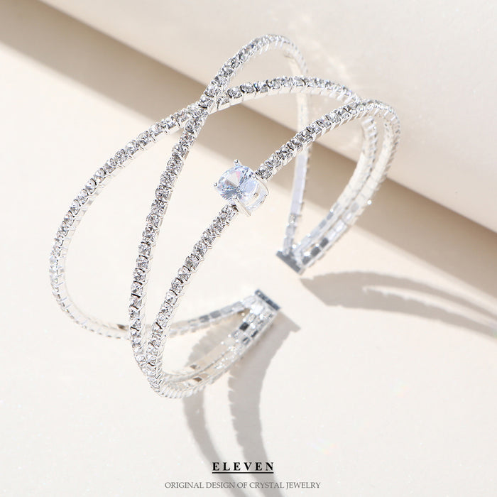 Pulsera minimalista de diamantes de doble capa: elegante brazalete de circonitas para una apariencia lujosa