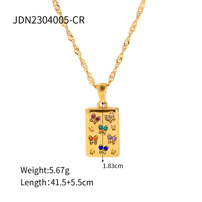 18K Gold-Plated Butterfly Pendant Necklace with White Diamond Inlay - Women's Fashion Jewelry