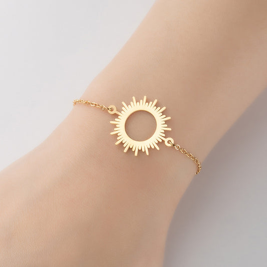 Pulsera con colgante geométrico redondo, pequeña pulsera de girasol de bosque fresco al por mayor