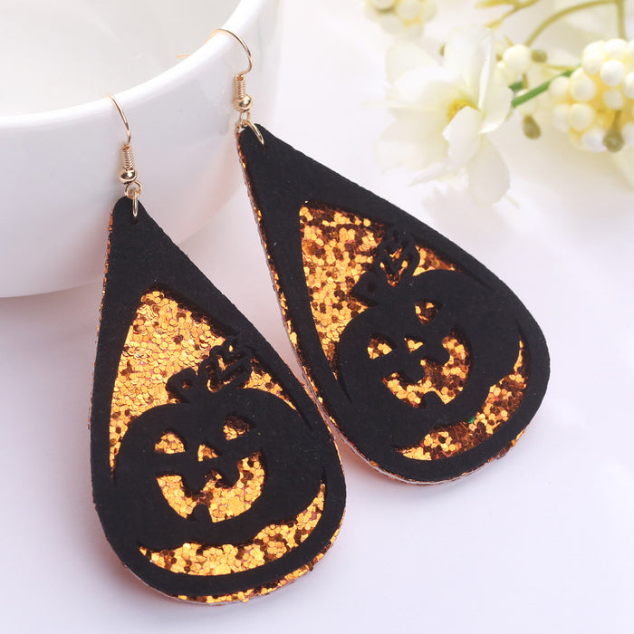 Velvet Glitter Halloween Earrings with Bat, Ghost, Cat, and Pumpkin Designs