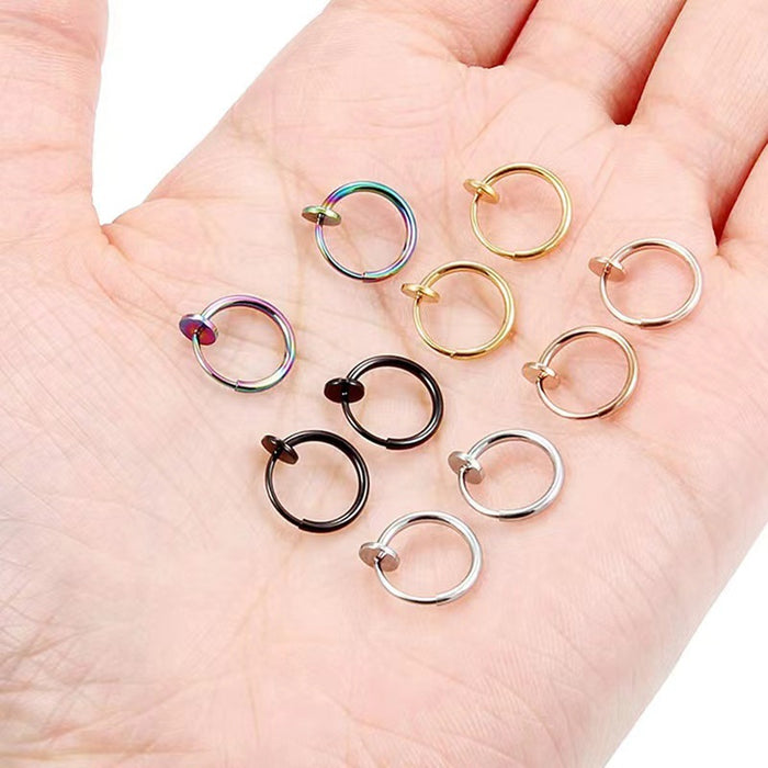 Punk style men's ear clips stainless steel no-hole titanium steel spring ear clips