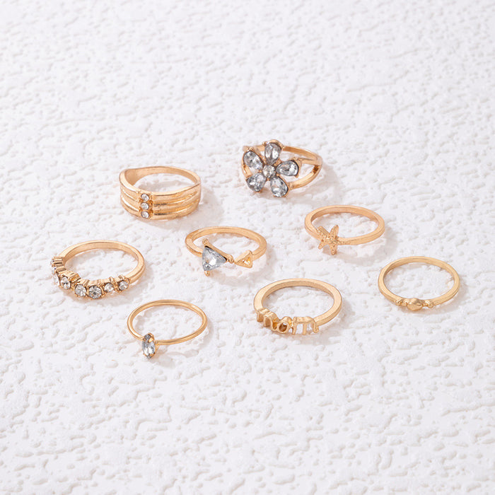 Simple starfish letter ring set, geometric irregular flower diamond eight-piece set