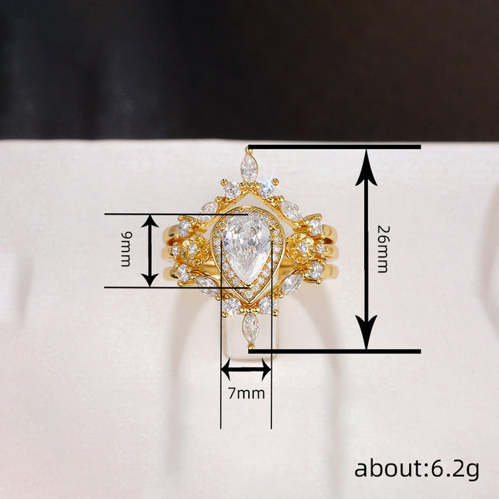 Women's teardrop palace three-piece ring set