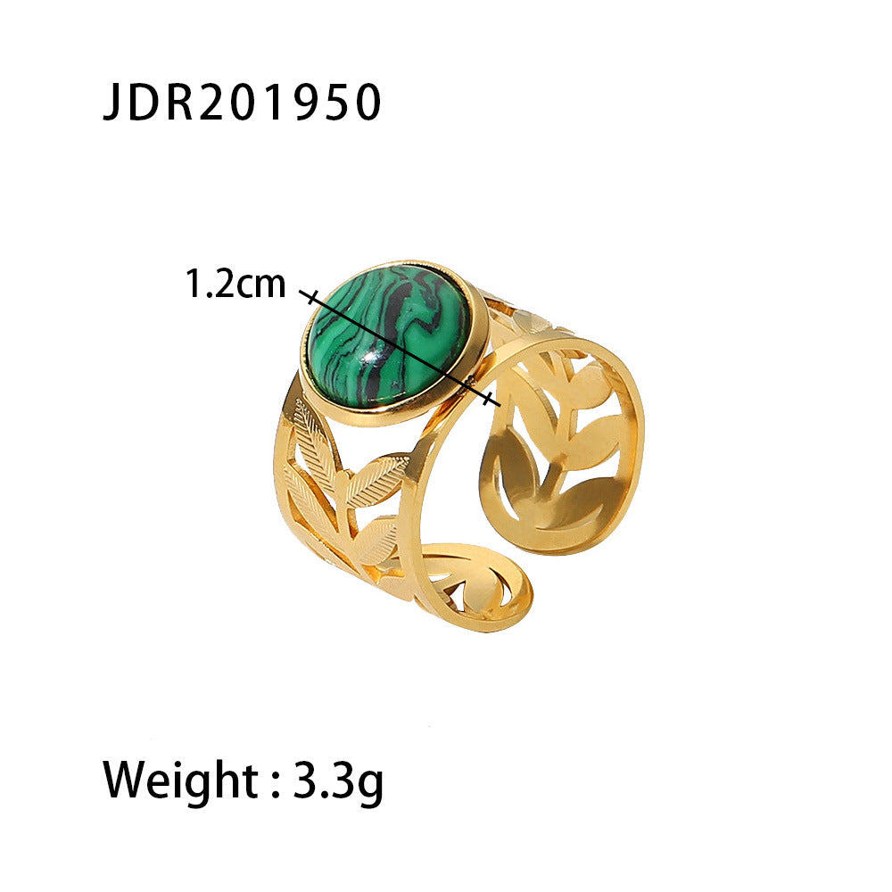 18K Gold Stainless Steel Round Zircon Ring with Weave Design