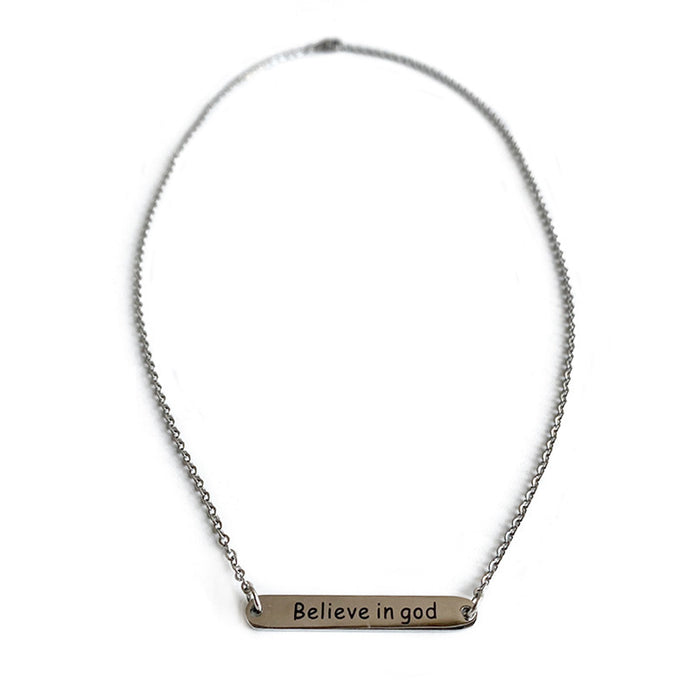 Western Style Necklace with Geometric Metal Letters - Minimalist Long Bar Pendant