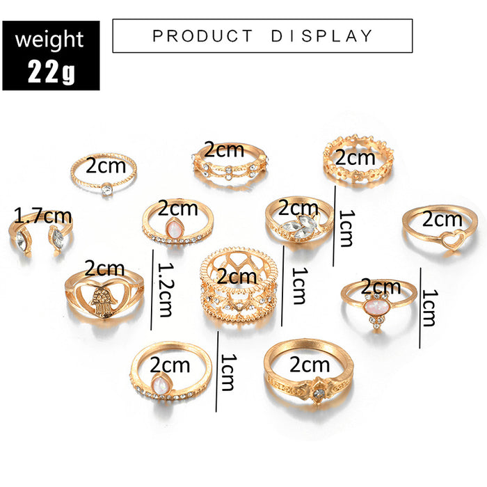 12-piece diamond open geometric heart ring set