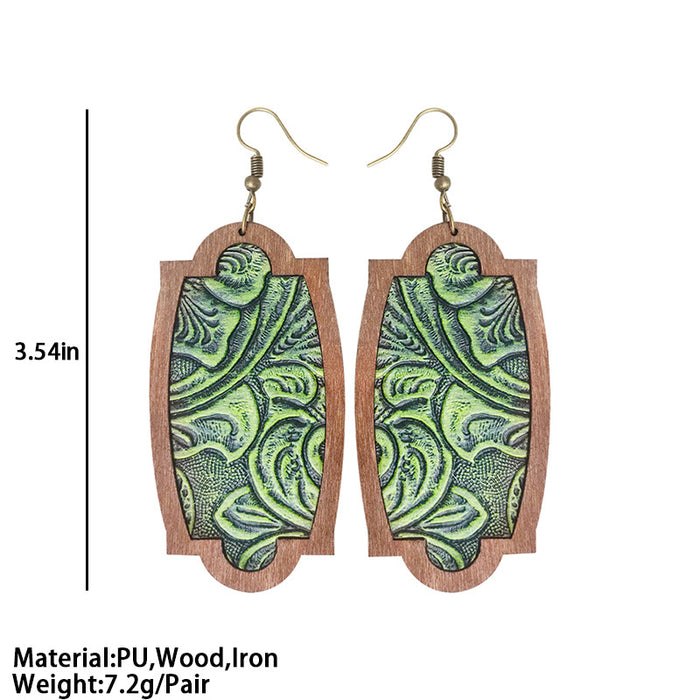 Wooden green leaf earrings