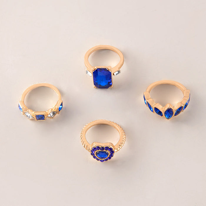 Heart Diamond Imitation Sapphire Leaf Ring Four-piece Set