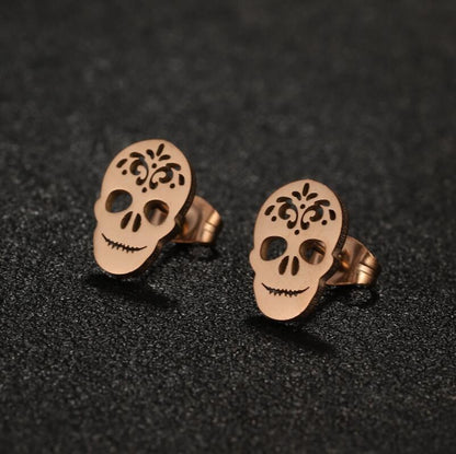 Skull Gothic Stainless Steel Stud Earrings - Bold and Edgy Halloween Jewelry