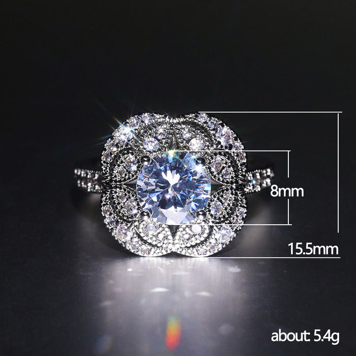 Vintage Flower Zircon Round Diamond Ring