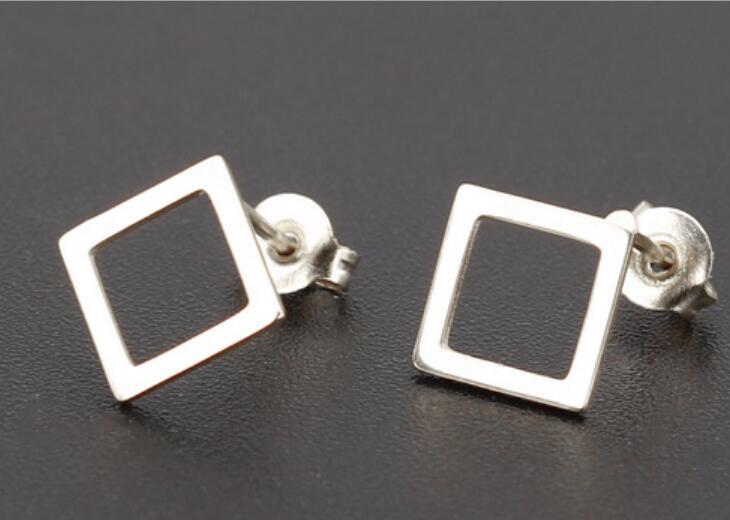 Hexagon and Square Stainless Steel Stud Earrings - Geometric Modern Jewelry