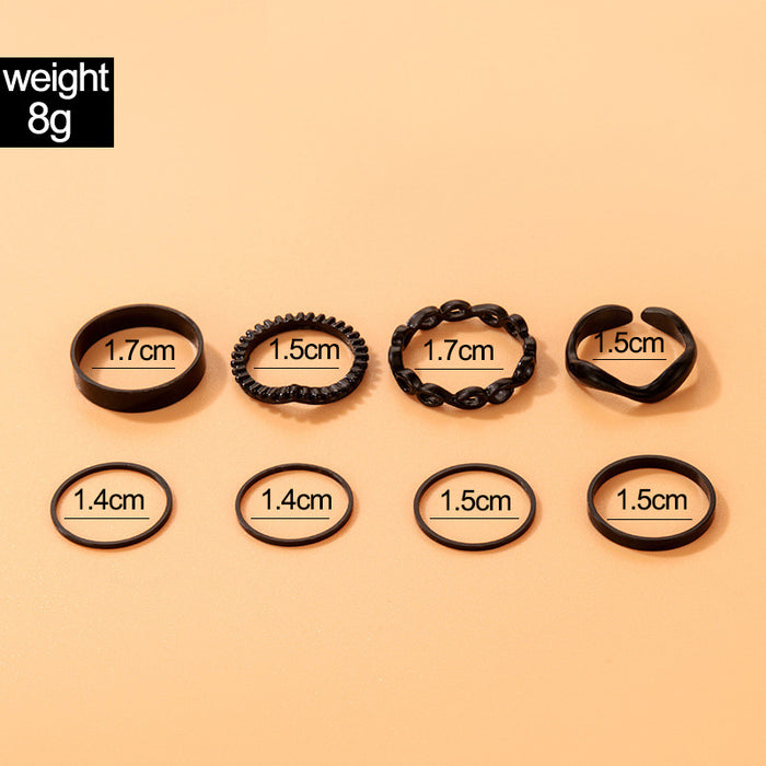 Black geometric ring, irregular and simple, versatile eight-piece set