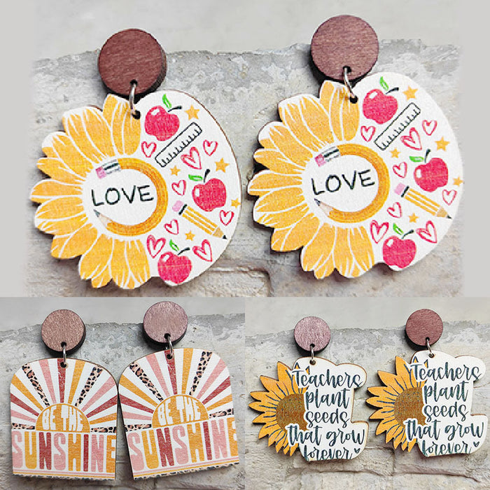 Teacher Earrings with Pencil, Apple, Sunflower, and Thank You Gifts