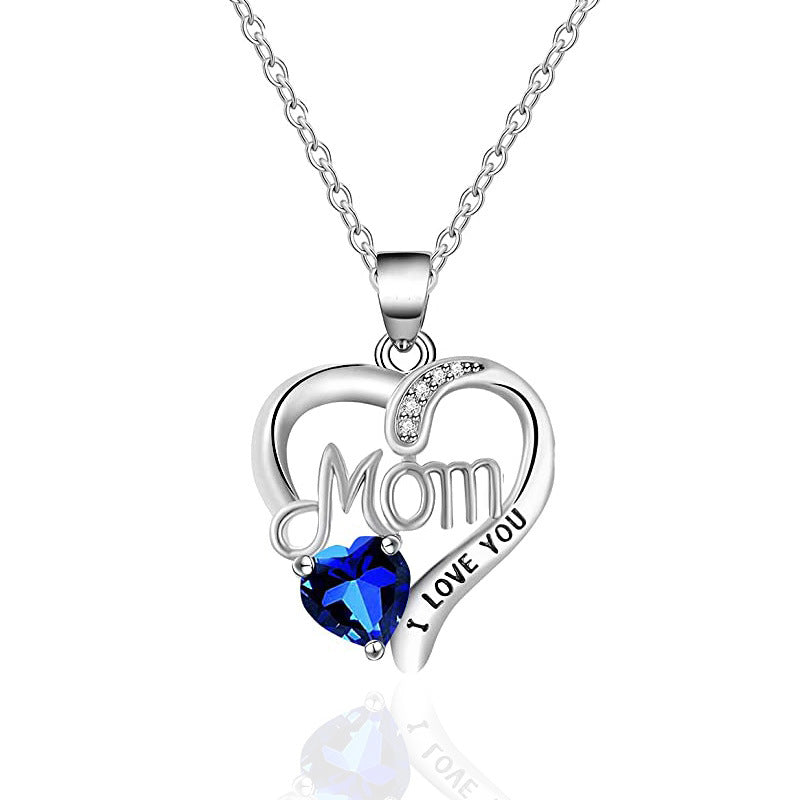 I love you mom engraved pendant women's clavicle necklace - wallojewerly 