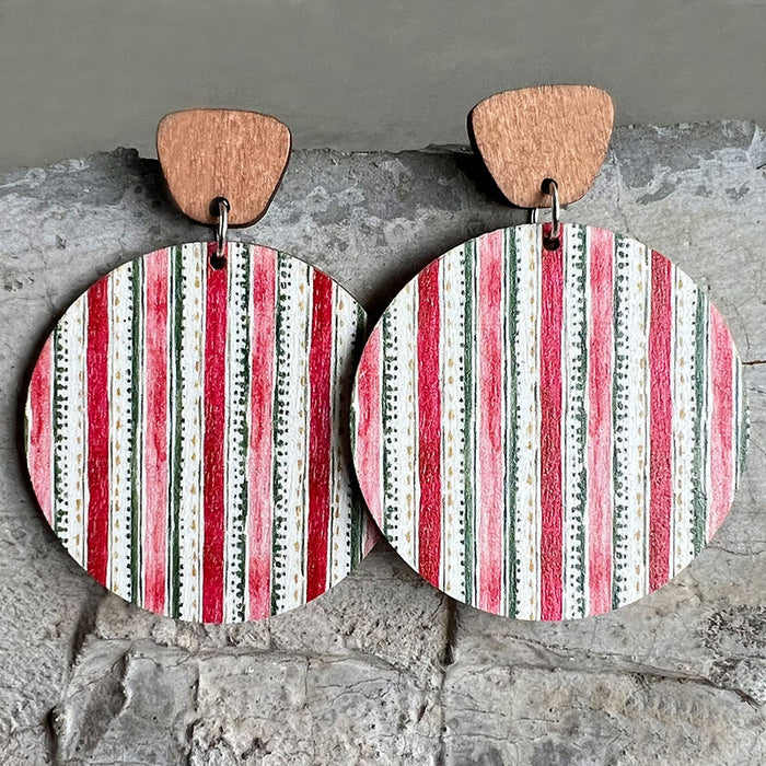 Wooden Christmas striped earrings