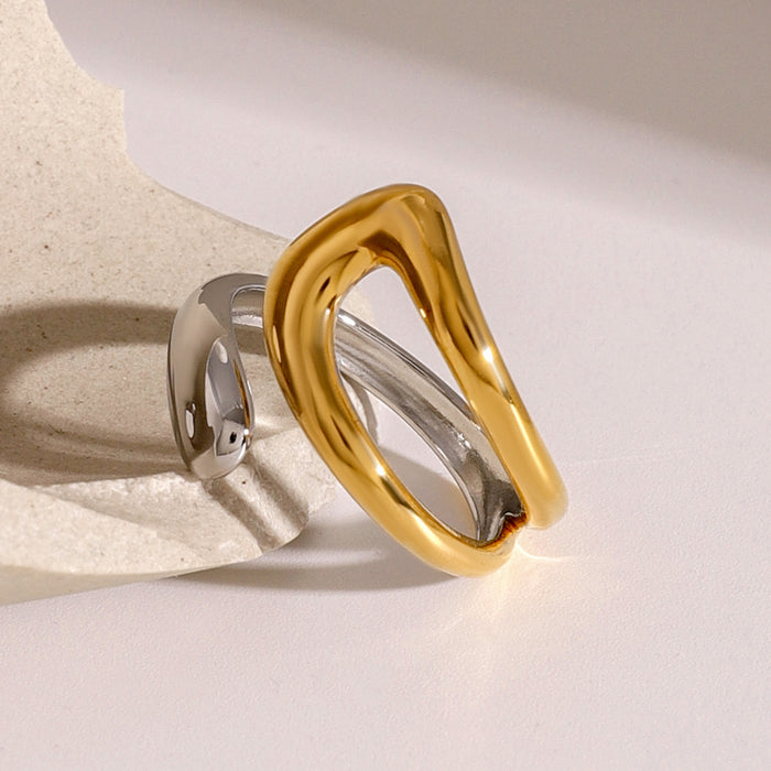18k gold and stainless steel contrast open ring