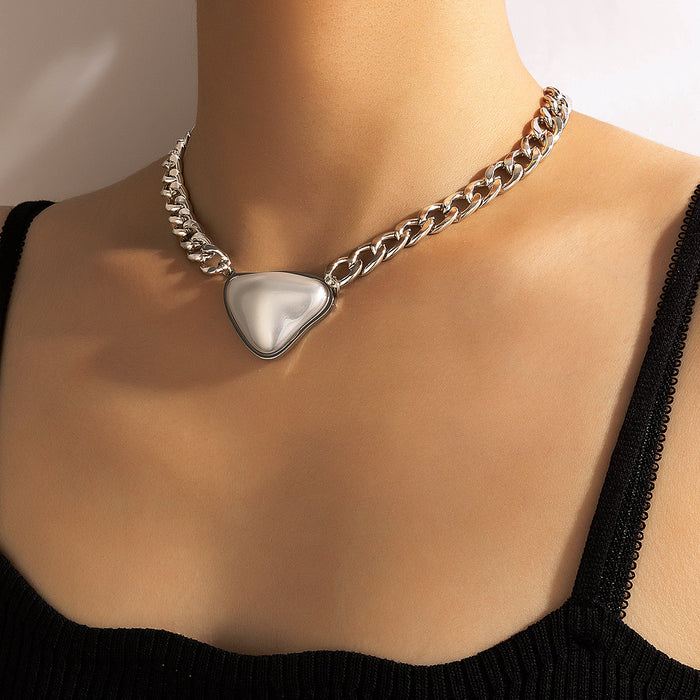 Large Heart Pendant Necklace - Hip-Hop Inspired Lock Chain Jewelry for Women