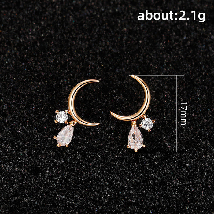 Moon earrings zircon mini earrings Japanese and Korean style