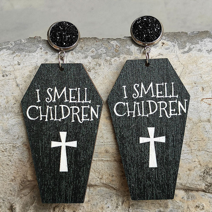 Halloween Earrings with Tomb, Bat, Cross, and Coffin Designs