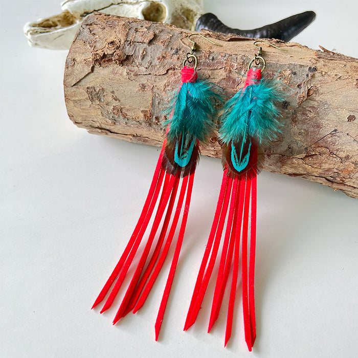 Exaggerated Long Tassel Bohemian Earrings with Western Vintage Style